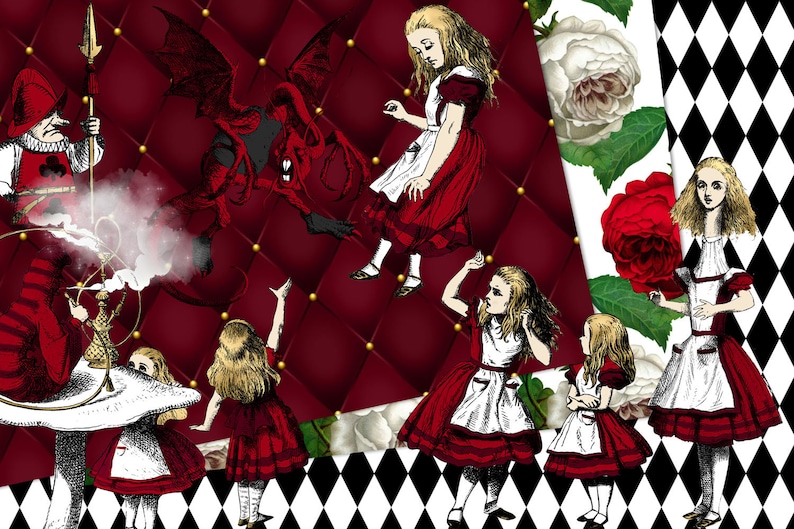Queen of Hearts Digital Scrapbook Kit – Alice in Wonderland Clipart (Digital Download) image 4