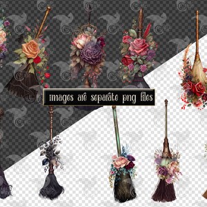 Watercolor Floral Brooms Clipart – Cottagecore Witch PNG (digital ...