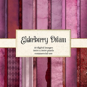 Elderberry Dream Digital Paper, burgundy old paper textures vintage distressed grunge backgrounds printable decoupage junk journal pages