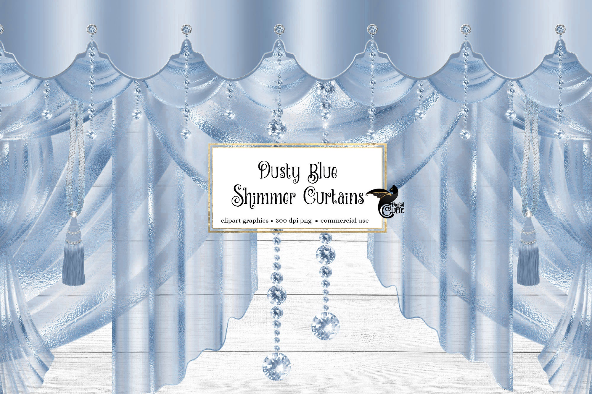 Curtians Graphics Dusty Blue Shimmer Curtains Clipart, Stage Drapes PNG Overlays (digital ...
