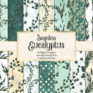 Eucalyptus Digital Paper, seamless eucalyptus patterns for printable scrapbook paper instant download commercial use