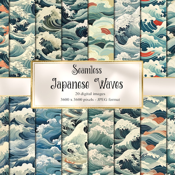 Japanese Waves Digital Paper - Japanese patterns, seamless printable instant download printable scrapbook paper for commercial use