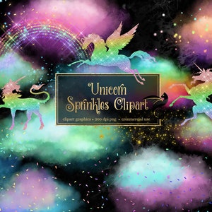 Unicorn Sprinkles Clip Art, rainbow unicorn clipart, pegasus, dream graphics, pastel glitter princess party fairy tale digital download