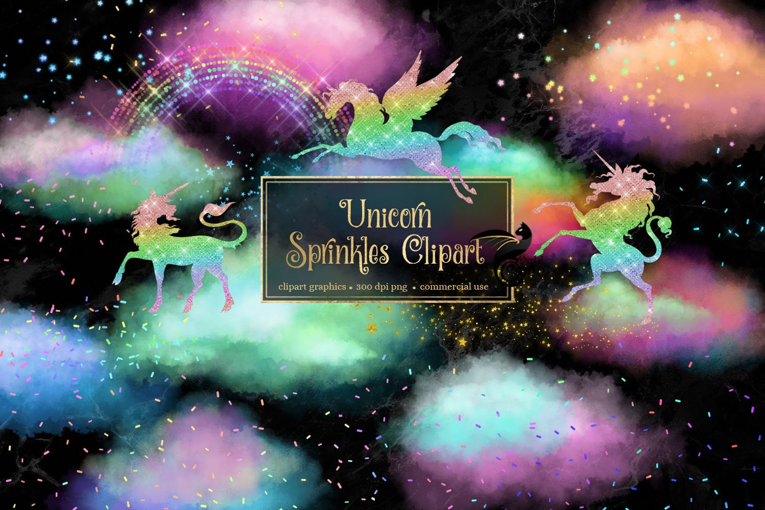 Unicorn Sprinkles Clip Art, rainbow unicorn clipart, pegasus, dream g…