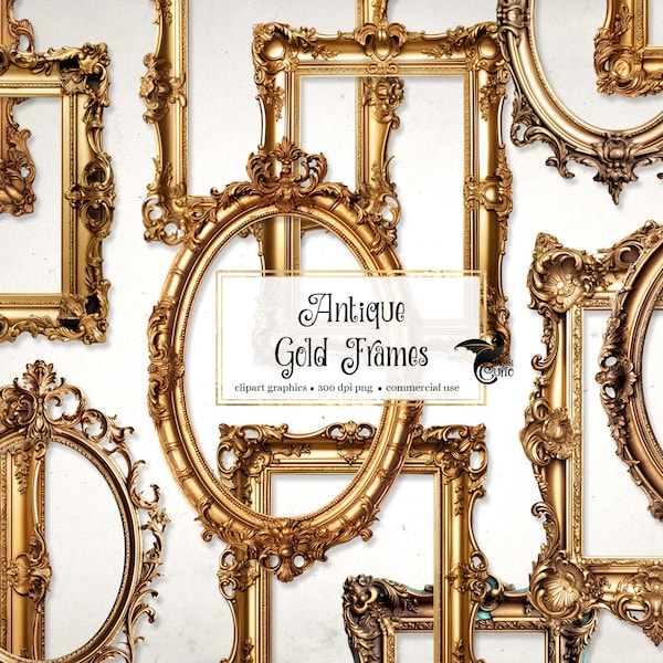 Antique Gold Frames Clipart - rococo et baroque vintage clip art graphiques pour art altéré ou revues indésirables téléchargement instantané utilisation commerciale