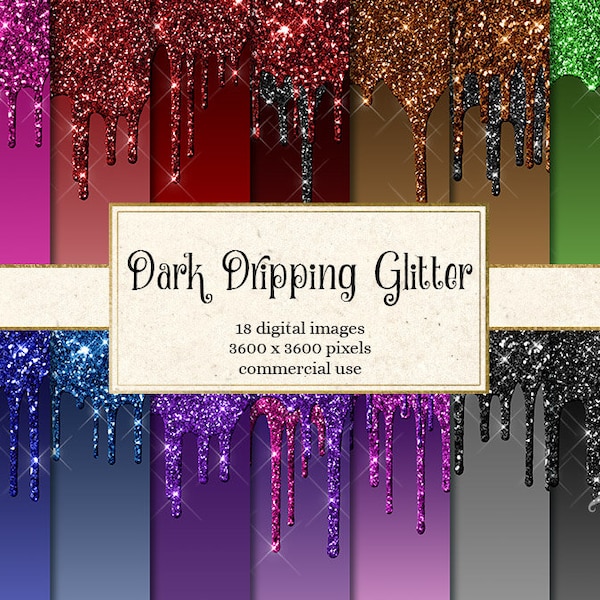 Dark Dripping Glitter Digital Paper, glitter backgrounds, glitter frosting drips, printable scrapbook paper, birthday party invitations