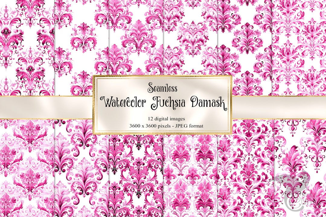 Watercolor Fuchsia Damask Digital Paper, Seamless Printable (digital ...