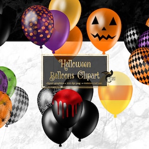 Halloween Balloons Clipart, glitter party clipart in PNG format instant download for commercial use