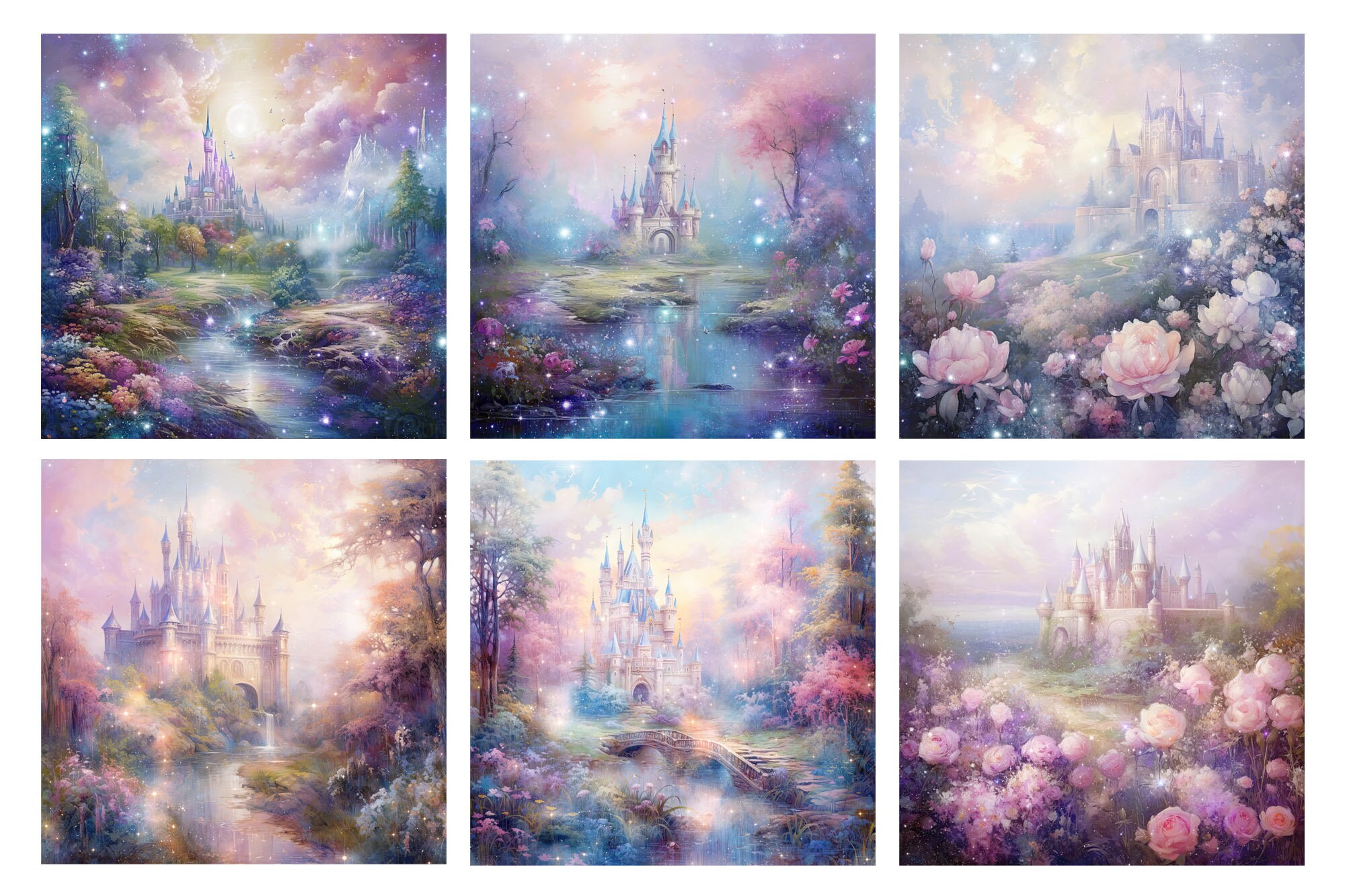 Starry Castles Digital Paper, Floral Scrapbook Pages (digital Download ...