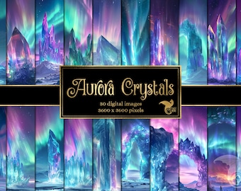 Cyfrowy papier Aurora Crystals, strony do albumu fantasy (do pobrania w wersji cyfrowej)