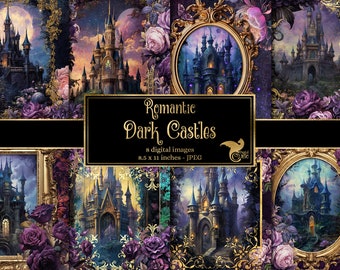 Romantic Dark Castles Journal Paper, notebook digital paper rococo fantasy junk journal pages printable 8.5x11 paper instant download