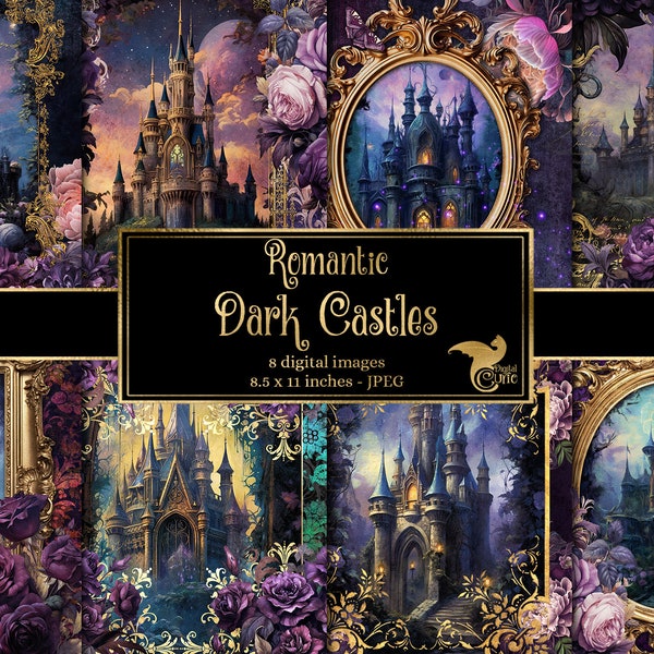 Romantic Dark Castles Journal Paper, notebook digital paper rococo fantasy junk journal pages printable 8.5x11 paper instant download