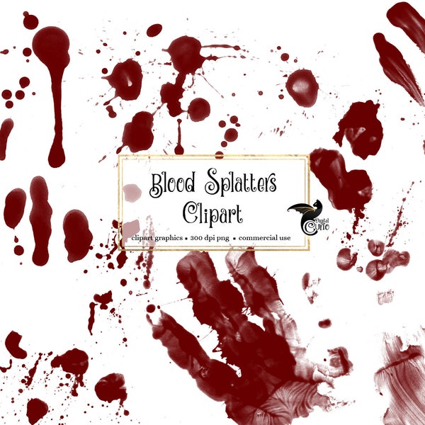 Blood Splatters Clipart - digital clip art overlays with dripping blood and hand prints instant download for commercial use