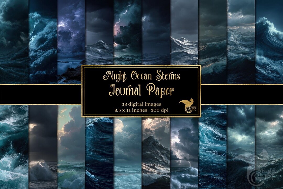Night Ocean Storms Journal Paper, Printable Scrapbook Pages (digital ...