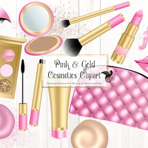 Rose et or cosmétiques Clip Art - maquillage numérique et graphismes beauté au format png téléchargement immédiat pour un usage commercial