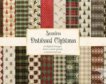 Distressed Christmas Digital Paper – Seamless Holiday Patterns (Digital Download)