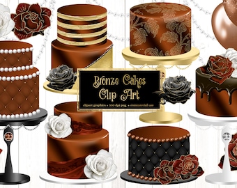 Bronze Kuchen Clipart, goldene Kuchen Grafiken (digitaler Download)