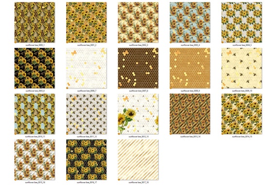 Download Sunflower Bees Digital Paper Seamless Gold Honey Bee Etsy