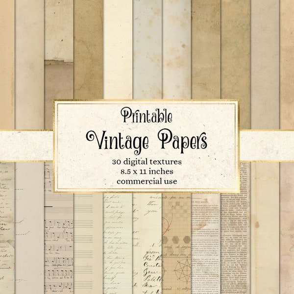 Printable Vintage Paper Textures, notebook digital paper grunge junk journal pages 8.5x11 inch A4 paper scrapbooking instant download