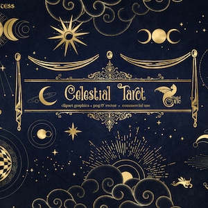 Celestial Tarot Illustrations and Clip Art - gold vector and PNG images to create your own mystical esoteric arcane commercial use designs