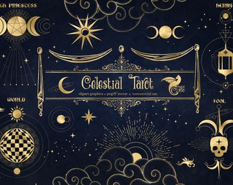 Celestial Tarot Illustrations and Clip Art - gold vector and PNG images to create your own mystical esoteric arcane commercial use designs