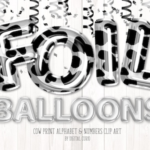 Cow Print Foil Balloon Alphabet Clip Art - animal print digital instant download graphics in PNG format for commercial use party designs