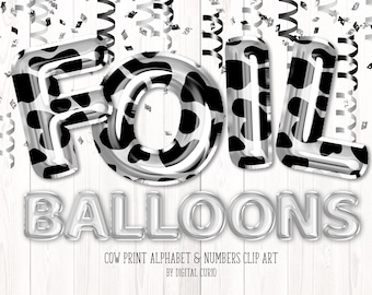 Grafika liniowa z balonu foliowego z nadrukiem krowy i alfabetem (do pobrania w formacie PNG)