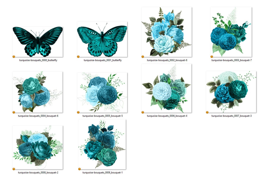 Turquoise Bouquets Floral Clip Art Digital Instant Download - Etsy