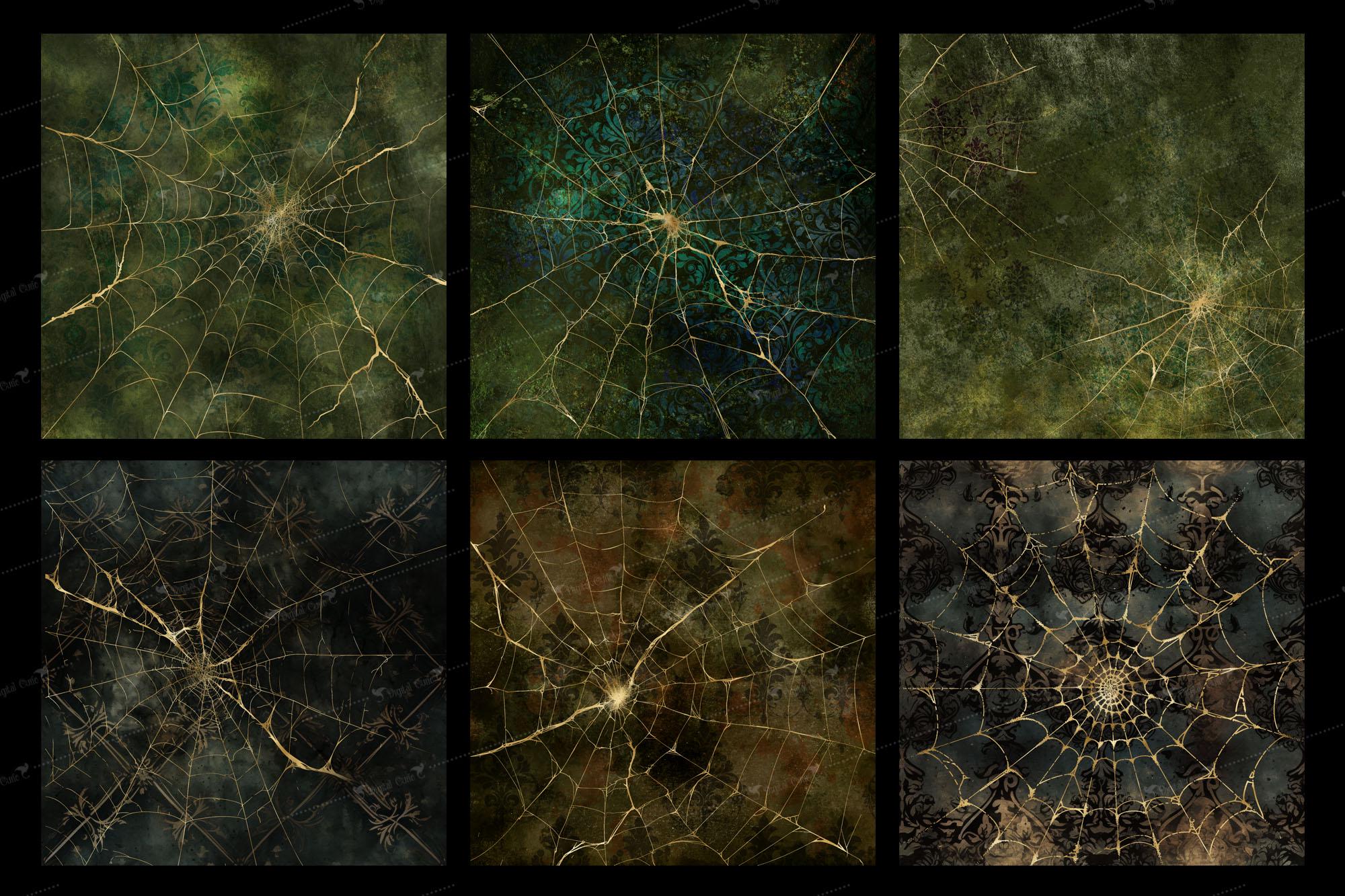 Gothic Gold Spider Web Digital Paper, Halloween Textures (digital ...