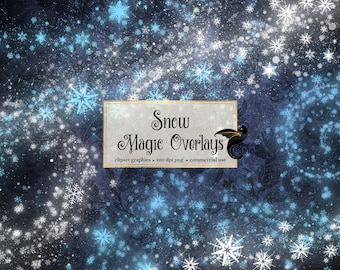 Schneezauber Foto Overlays, Frozen Magic, Schneeflocke Clipart, Winter Weihnachten Schnee Clip Art Fotografie PNG Overlay Grafiken