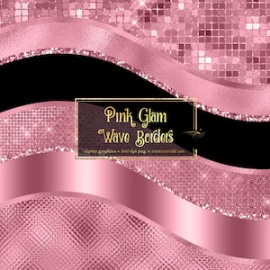 Pink Glam Wave Borders Clipart - seamless glitter and foil metallic luxury borders in png format for commercial use