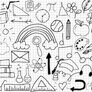 School Doodles Clipart, back to school doodle png graphics instant download for commercial use