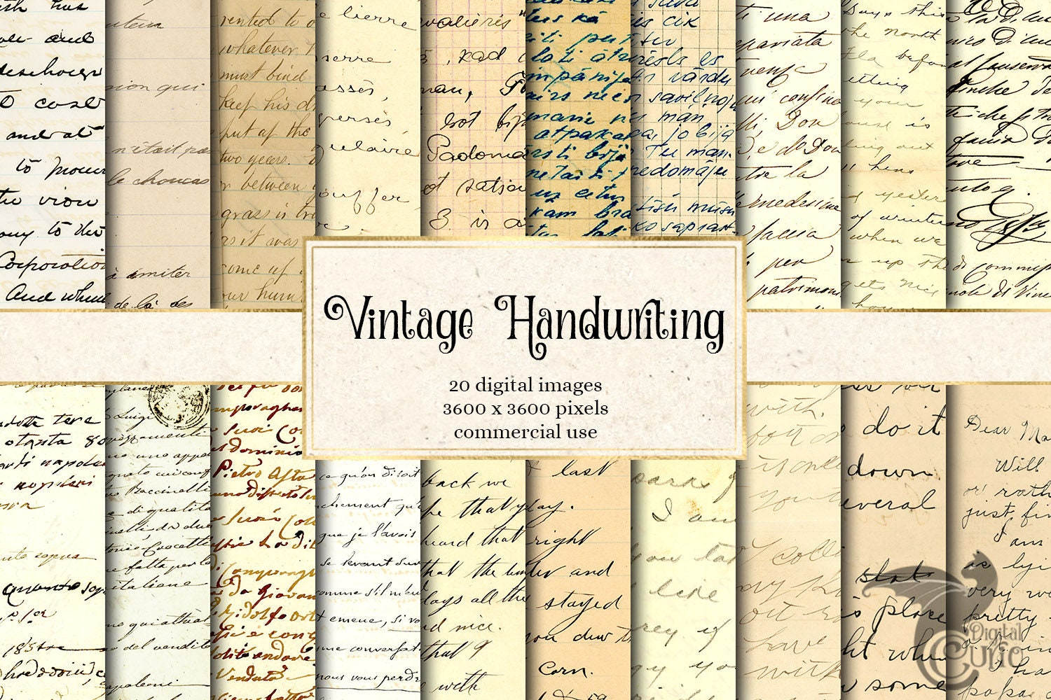 Vintage Handwriting Digital Paper, Old Letters, Old