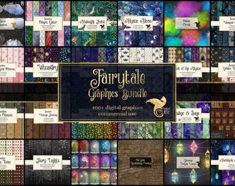 Fairytale Graphics Bundle, fantasy Clipart en texturen, digitaal scrapbooking grafisch pakket, kortingsillustraties en digitaal papier