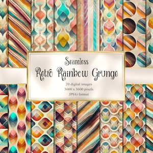 Retro Regenbogen Grunge digitales Papier, nahtlos druckbares Scrapbook Papier sofortiger Download für kommerzielle Nutzung