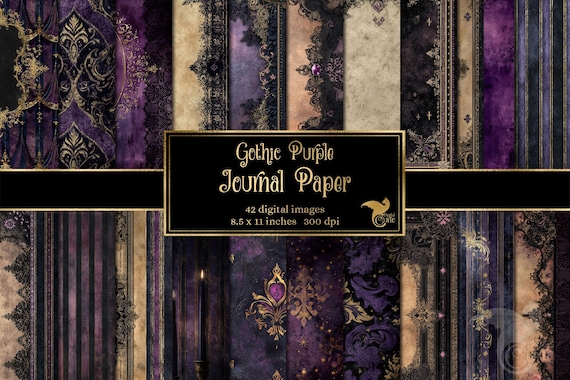 Purple Gothic Journal Paper, Dark Academia Printable, Vintage Gothic, 8.5x11 (Digital Download)