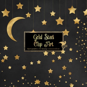 Gold Star Clipart, Glitter Clip Art, Gold foil stars, Celestial Clipart, starry night sky PNG Digital Instant Download Commercial Use image 1
