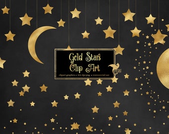 Gold Star Clipart, Glitter Clip Art, Goudfolie sterren, Hemelse Clipart, sterrenhemel PNG Digital Instant Download Commercieel Gebruik