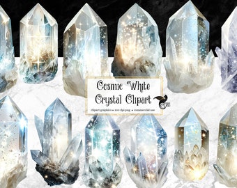 Cosmic White Crystals Clipart, fantasy crystal digital graphic elements clip art instant download for commercial use