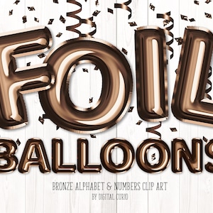 Clipart de alfabeto de balão de folha de bronze - gráficos digitais de download instantâneo em formato PNG para uso comercial, celebrações e designs de festas
