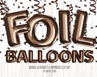 Bronze Folienballon Alphabet Clip Art - Party Grafiken (Digitaler Download)