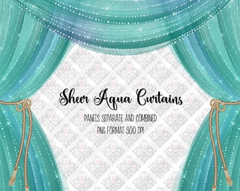 Sheer Aqua Curtains Clipart, diamond curtains, diamond sparkle stage curtains, theater curtains for invitations, planner stickers, PNG file