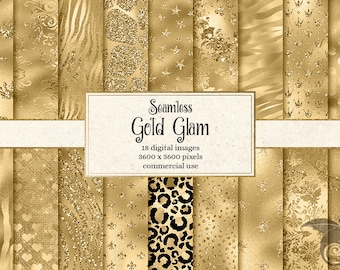 Gold Glam Digital Paper - Gold Foil Glitter Backgrounds, Digital Scrapbooking Paper, Fashion Gold glitter, textures, commercial use