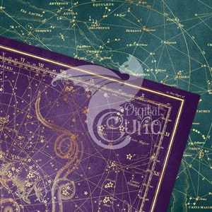 Gold Star Maps Digital Paper, Printable scrapbook paper, antique constellation sky map backgrounds, vintage star atlas, scrapboking image 3