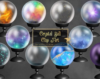 Crystal Ball Clipart - Magic Witchcraft PNG Graphics (Digital Download)