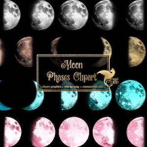 Moon Phases Clipart, watercolor moon clip art graphics in PNG format instant download for commercial use image 1