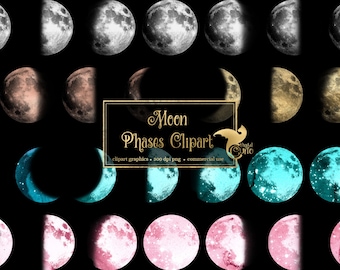 Moon Phases Clipart, watercolor moon clip art graphics in PNG format instant download for commercial use