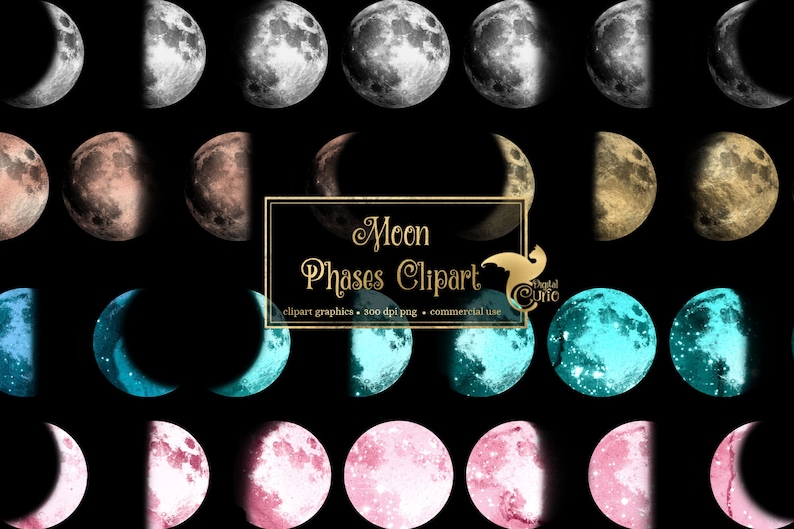 Moon Phases Clipart, watercolor moon clip art graphics in PNG format instant download for commercial use image 1