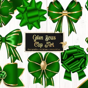 Green Bows Clip Art -  satin bow clipart in png format instant download for commercial use