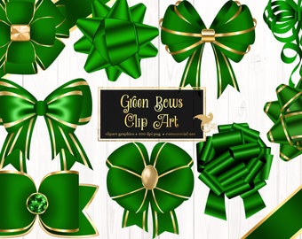 Green Bows Clip Art -  satin bow clipart in png format instant download for commercial use